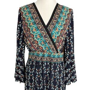 NWOT SHEIN Plunging Neck Tribal Print Floral Motif Maxi Dress Boho Dress 12/XL
